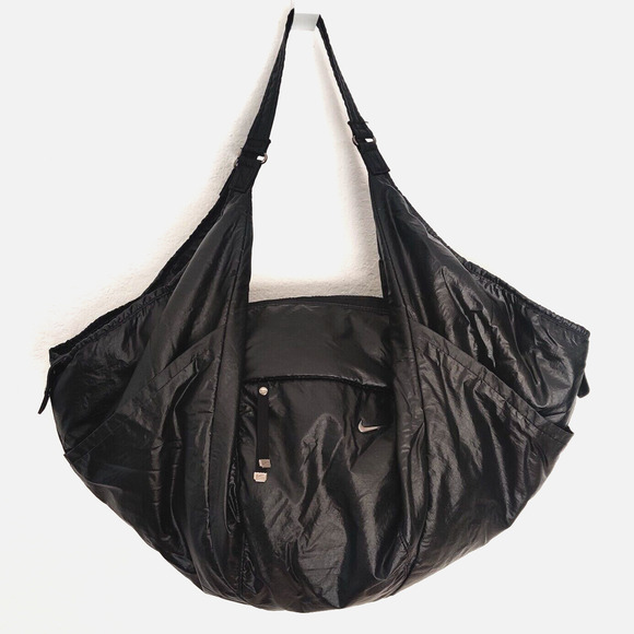 Nike Victory Gym Tote Duffle Workout Bag Shiny Black Travel Trip BA4905-001 Rare - Picture 2 of 16